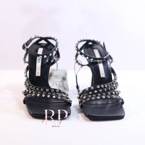 Zara black crystal rhinestone studded embellished sandal high heel Sz 37 NWT